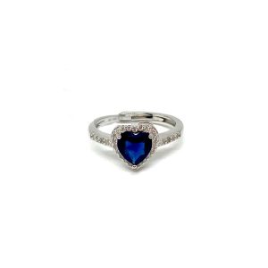 Anello cuore in Argento con pietra colore Blu Zaffiro