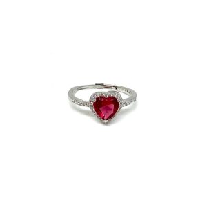 Anello cuore in Argento con pietra colore Rosso Rubino