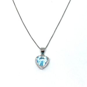 Pendente in Argento con Ciondolo a Cuore di Colore Azzurro Acquamarina