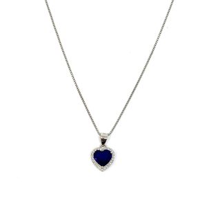 Pendente in Argento con Ciondolo a Cuore di Colore Blu Zaffiro