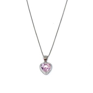 Pendente in Argento con Ciondolo a Cuore di Colore Rosa