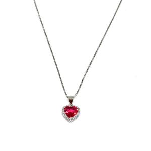 Pendente in Argento con Ciondolo a Cuore di Colore Rosso Rubino