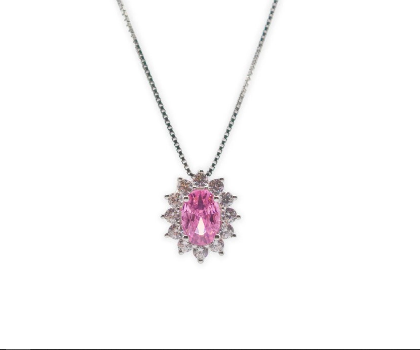 Pendente in Argento con Ciondolo Fantasia Colore Rosa