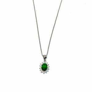 Pendente in Argento con Ciondolo Fantasia Colore Verde Smeraldo