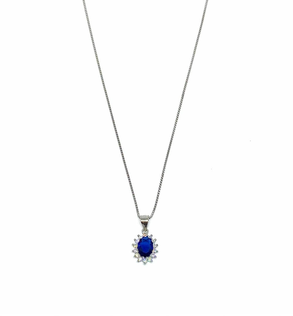 Pendente in Argento con Ciondolo Fantasia Colore Blu Zaffiro