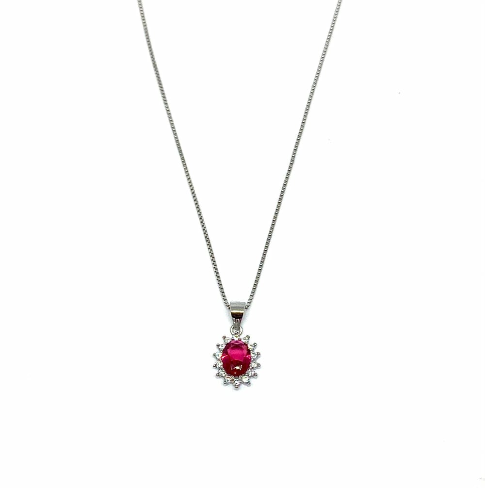 Pendente in Argento con Ciondolo Fantasia Colore Rosso Rubino